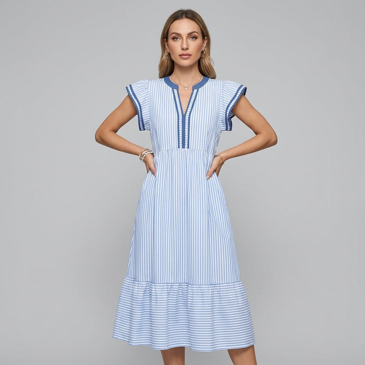 Ariana | Effortless Striped Flutter Sleeve Midi Summer Dresses