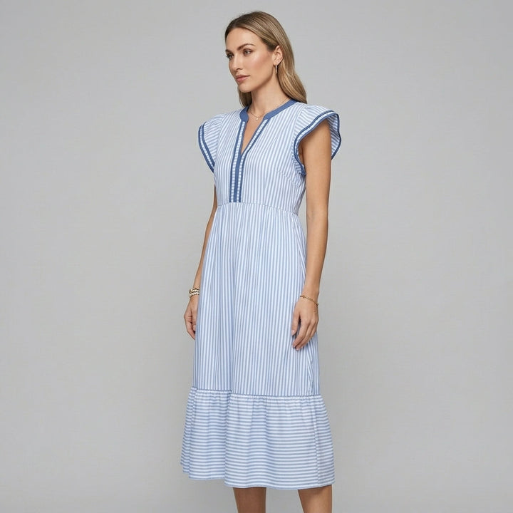 Ariana | Effortless Striped Flutter Sleeve Midi Summer Dresses