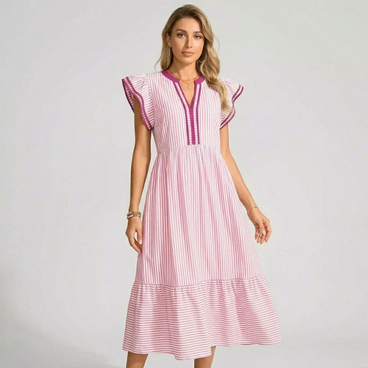Ariana | Effortless Striped Flutter Sleeve Midi Summer Dresses