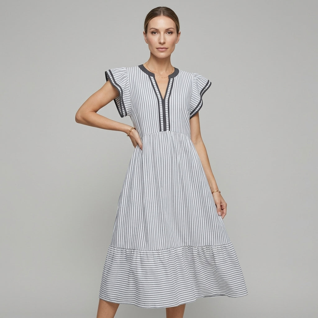 Ariana | Effortless Striped Flutter Sleeve Midi Summer Dresses