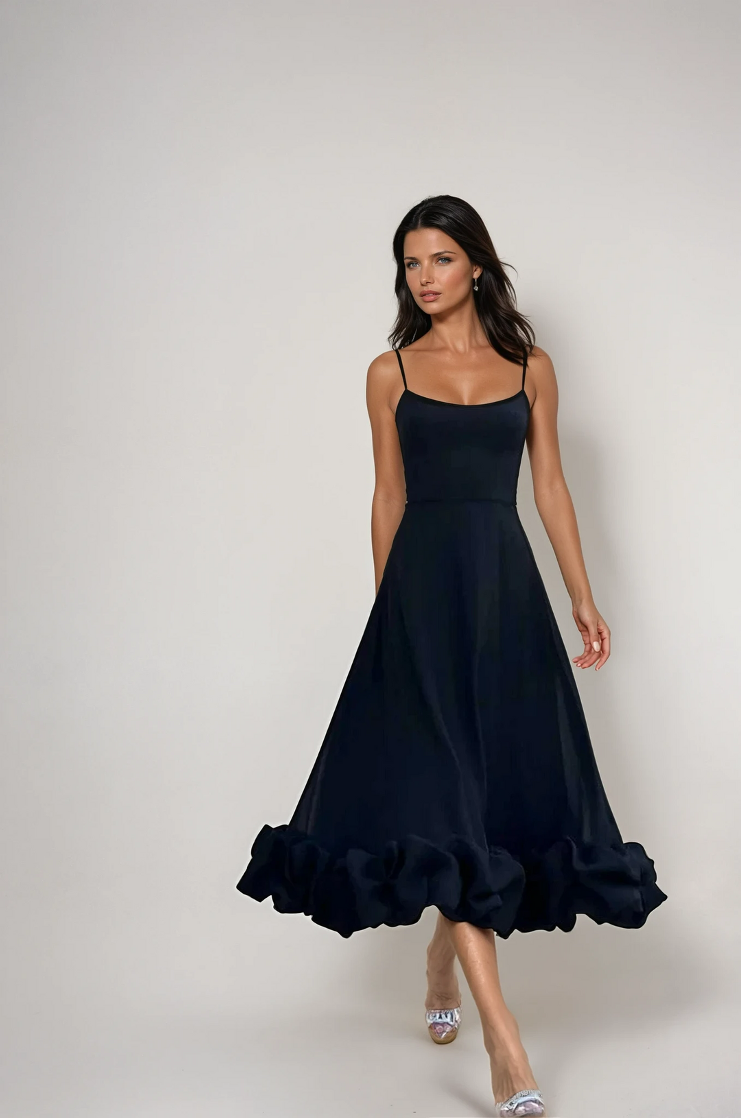 Ariana | Relaxed Ruffled Hem Cocktail Midi Dress