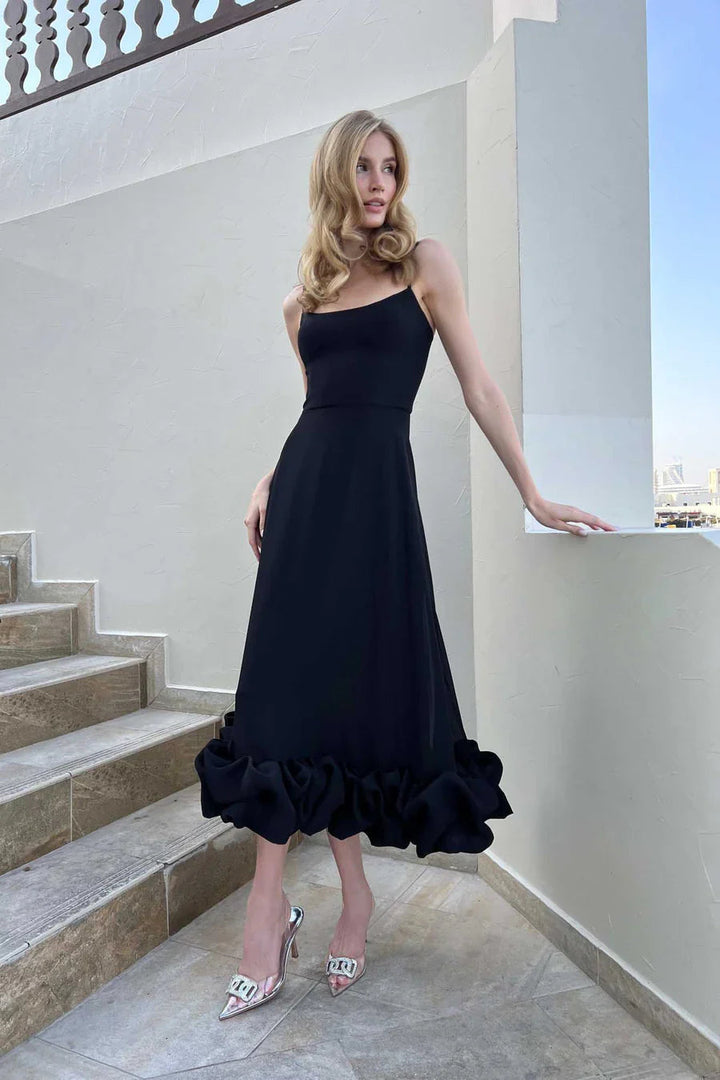 Ariana | Relaxed Ruffled Hem Cocktail Midi Dress
