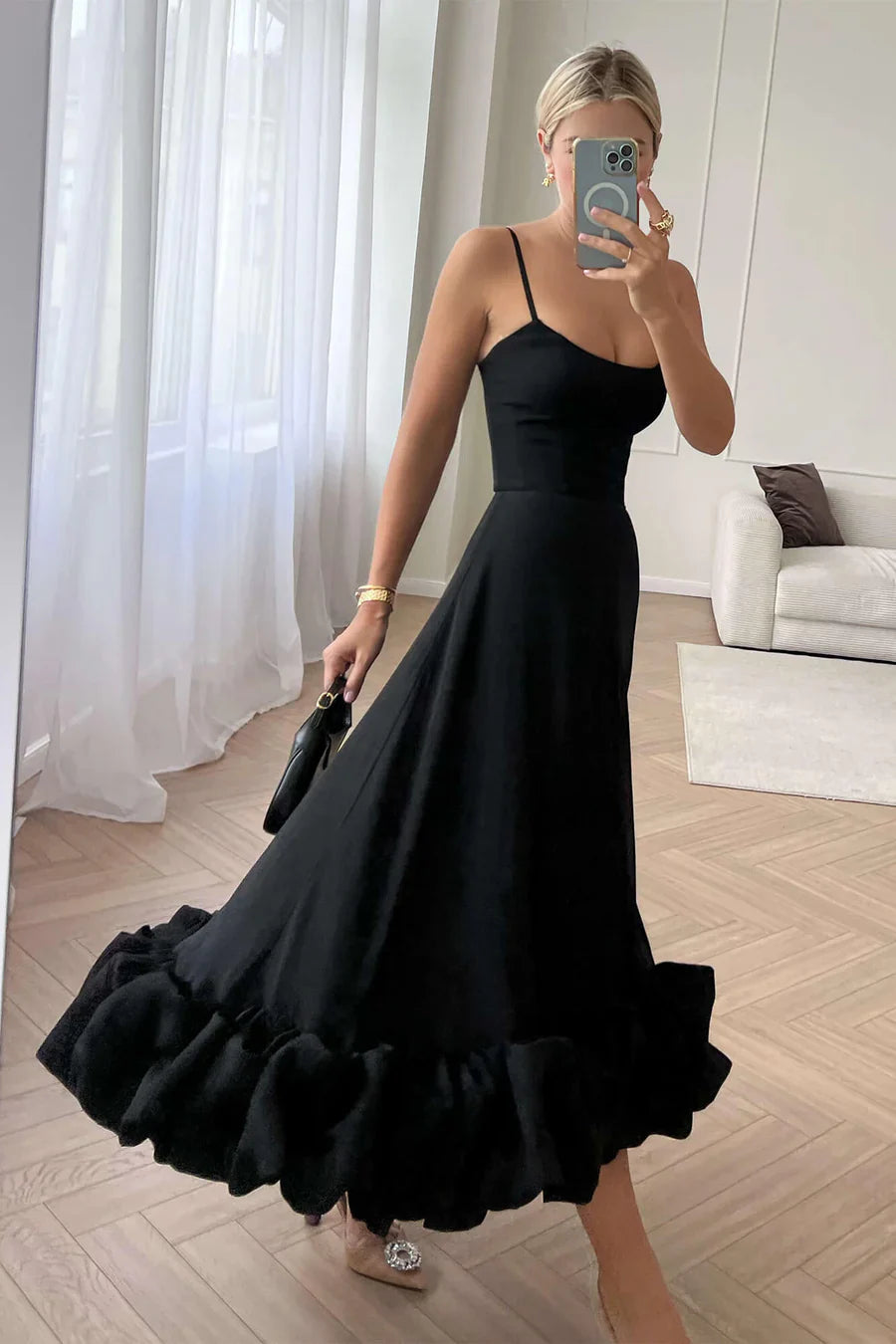 Ariana | Relaxed Ruffled Hem Cocktail Midi Dress