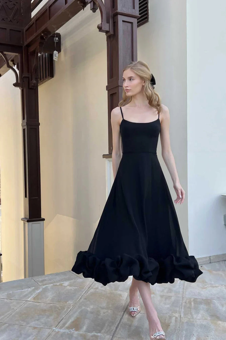 Ariana | Relaxed Ruffled Hem Cocktail Midi Dress