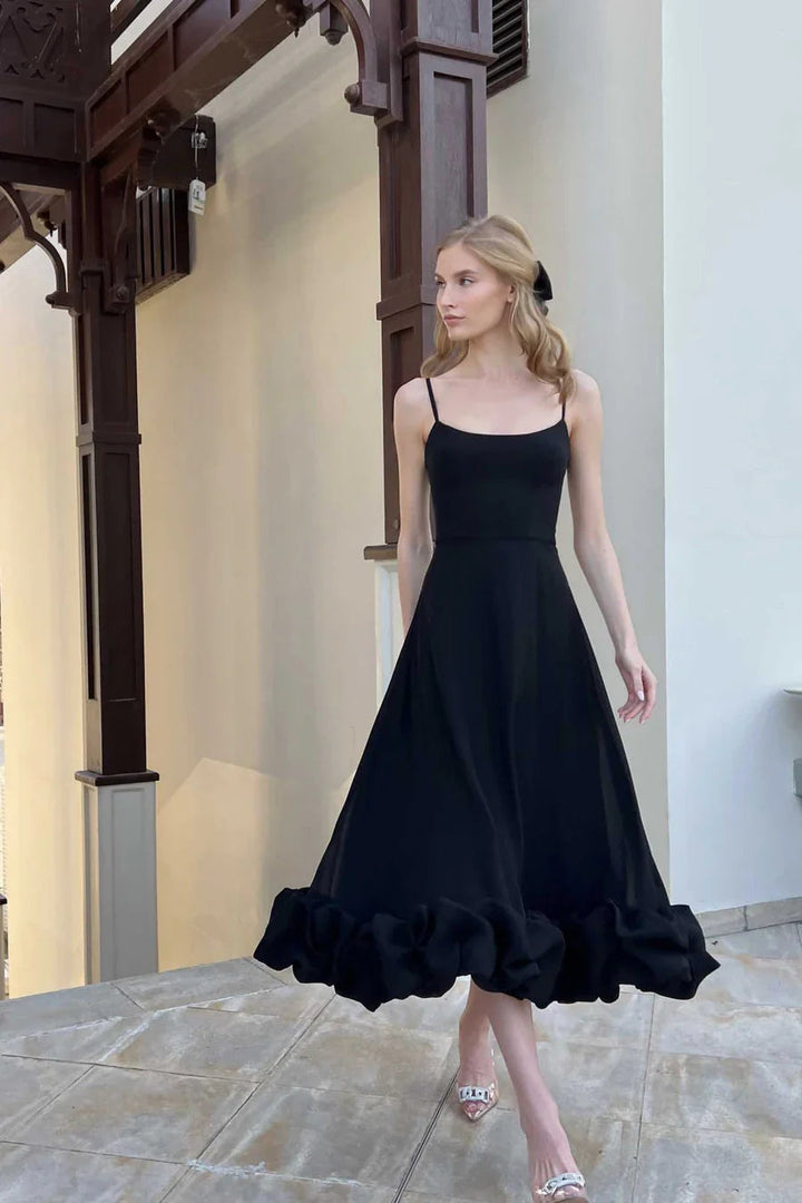 Ariana | Relaxed Ruffled Hem Cocktail Midi Dress