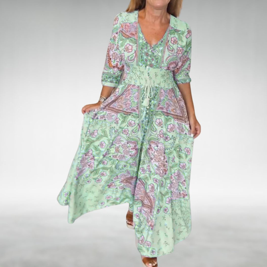 Audrey | Chic Paisley Print V-Neck Boho Dress