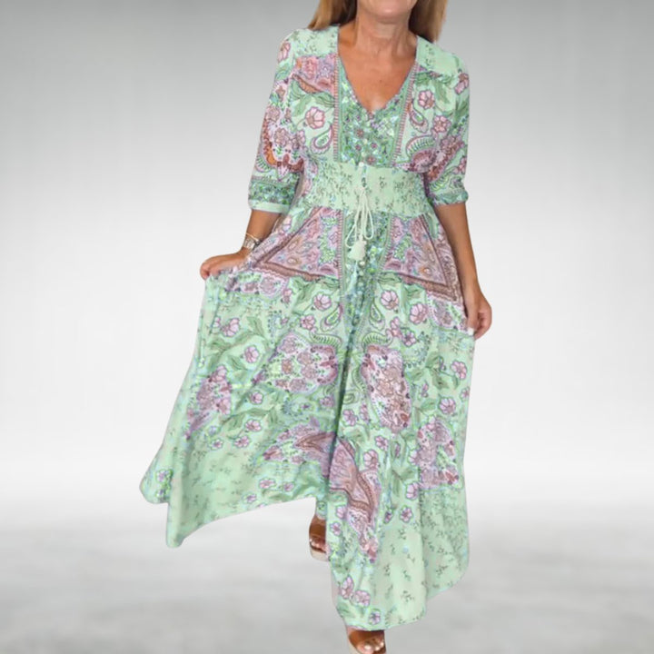 Audrey | Chic Paisley Print V-Neck Boho Dress