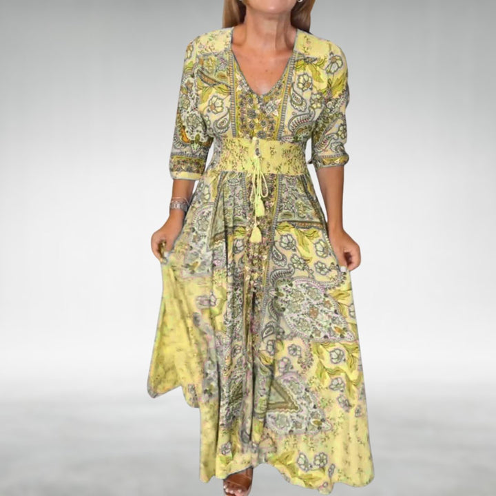Audrey | Chic Paisley Print V-Neck Boho Dress