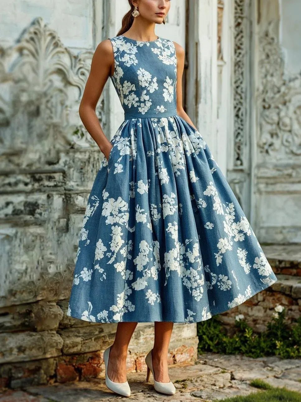 Audrey | Graceful Floral A-Line Midi Summer Dresses
