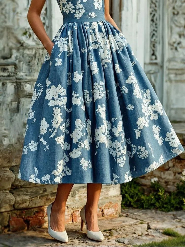Audrey | Graceful Floral A-Line Midi Summer Dresses
