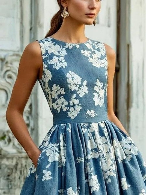 Audrey | Graceful Floral A-Line Midi Summer Dresses