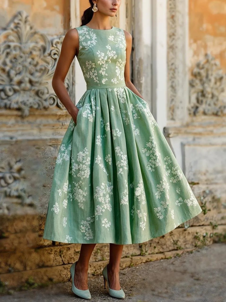 Audrey | Graceful Floral A-Line Midi Summer Dresses
