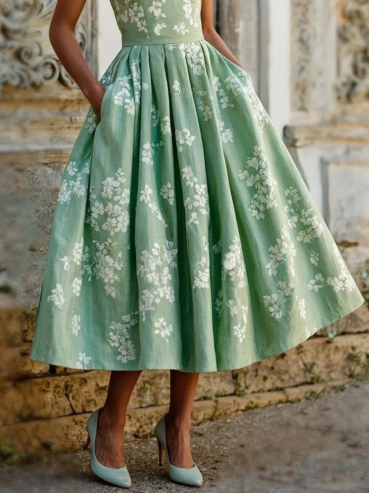 Audrey | Graceful Floral A-Line Midi Summer Dresses