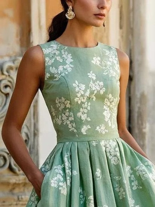 Audrey | Graceful Floral A-Line Midi Summer Dresses