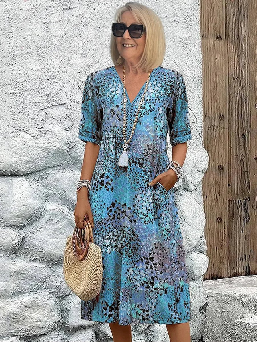 Audrey | Polished Floral V-Neck Midi Casual Dress
