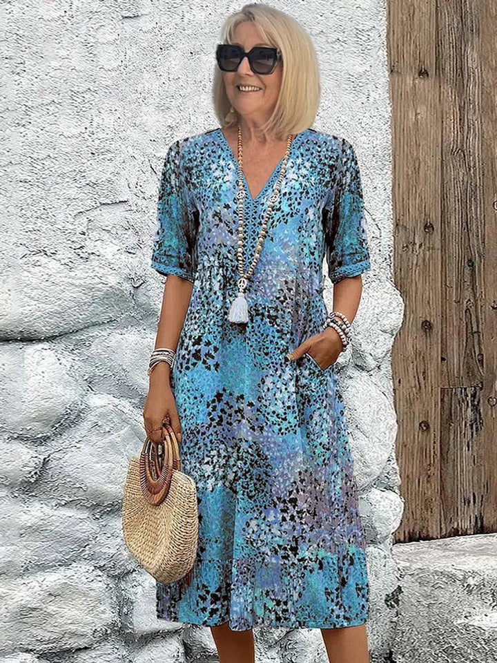 Audrey | Polished Floral V-Neck Midi Casual Dress