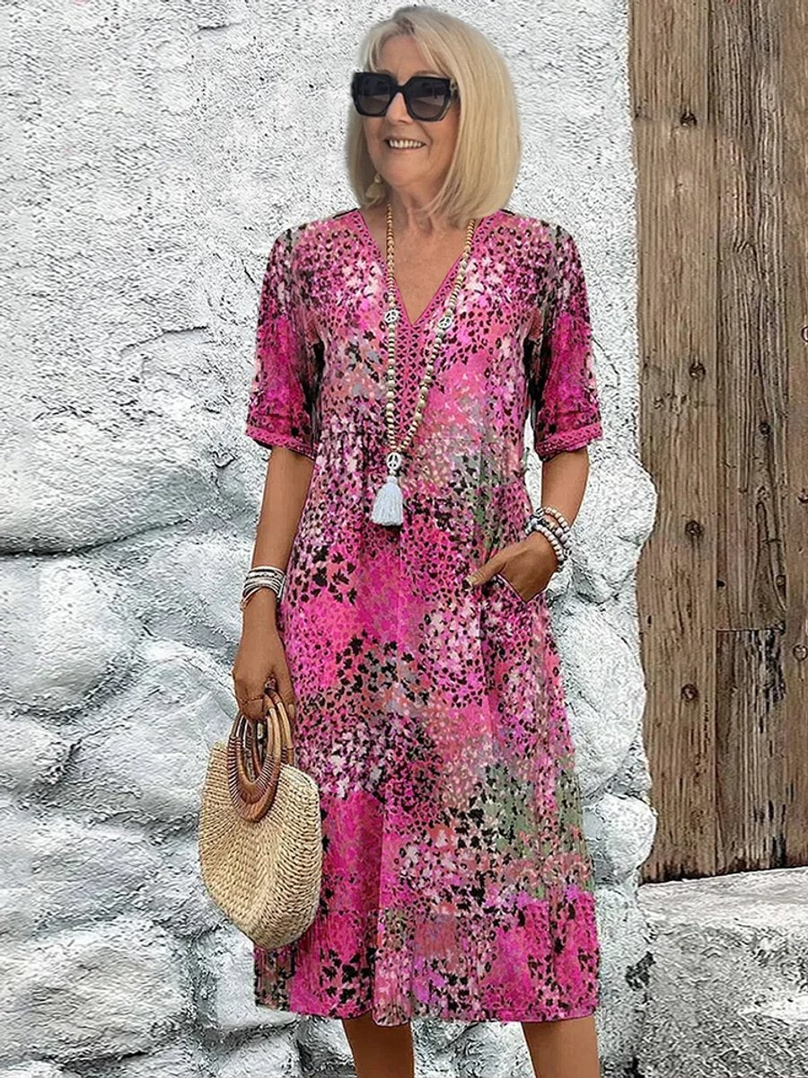 Audrey | Polished Floral V-Neck Midi Casual Dress