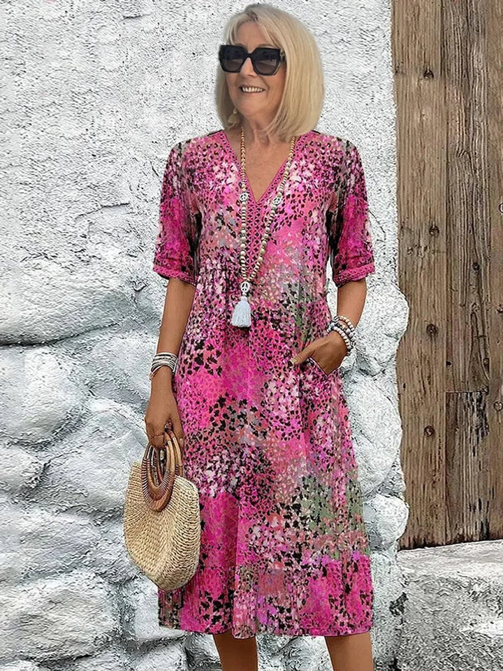 Audrey | Polished Floral V-Neck Midi Casual Dress