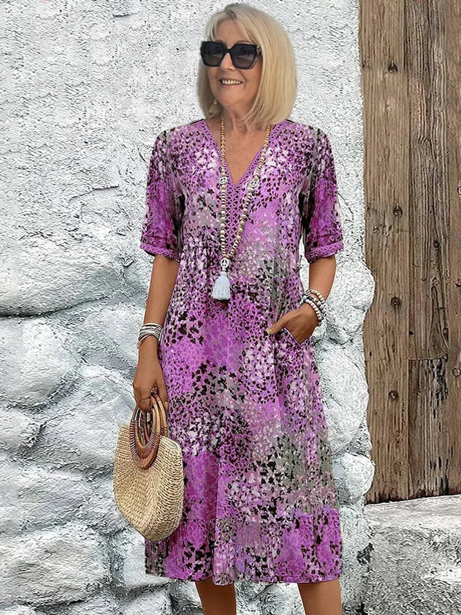 Audrey | Polished Floral V-Neck Midi Casual Dress