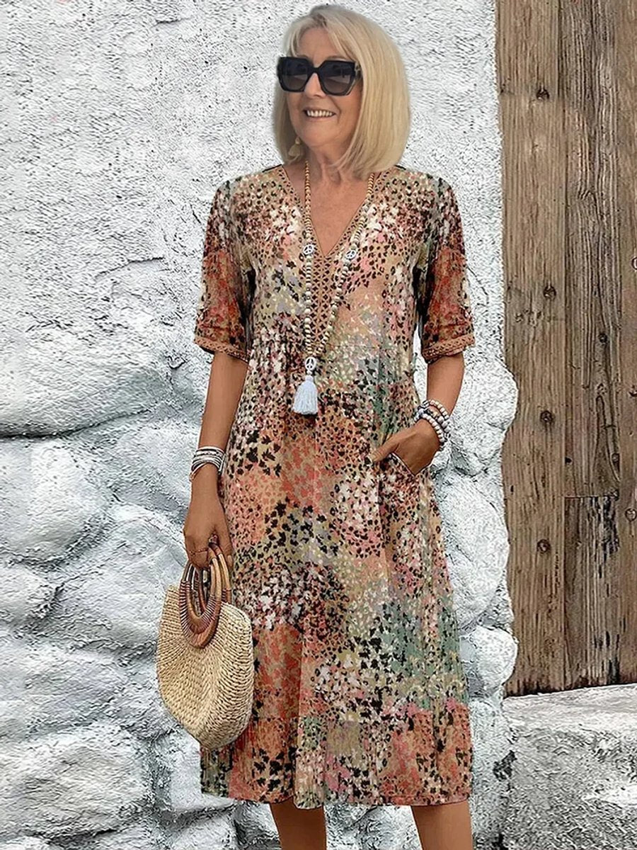 Audrey | Polished Floral V-Neck Midi Casual Dress
