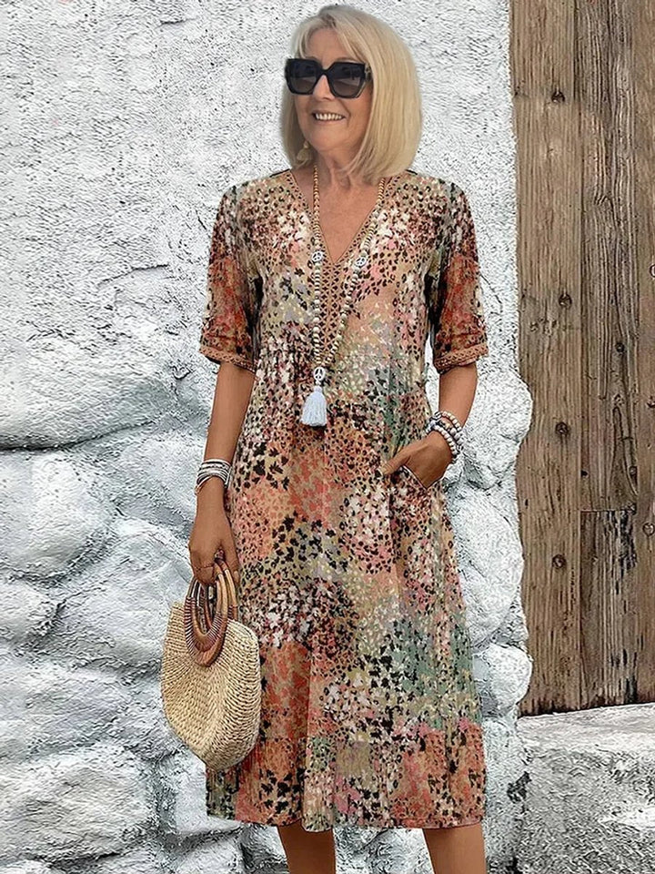 Audrey | Polished Floral V-Neck Midi Casual Dress