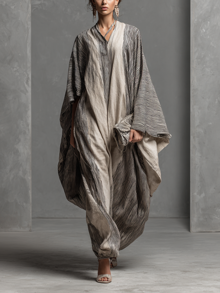 Audrey | Polished Striped Kaftan Maxi Linen Dress