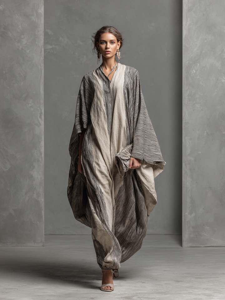 Audrey | Polished Striped Kaftan Maxi Linen Dress
