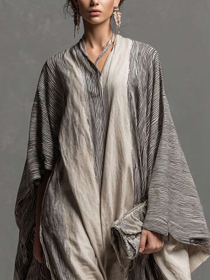 Audrey | Polished Striped Kaftan Maxi Linen Dress