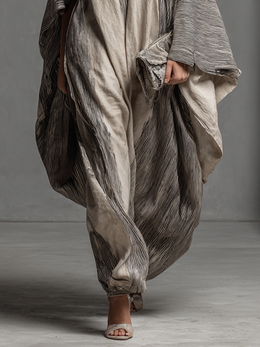 Audrey | Polished Striped Kaftan Maxi Linen Dress