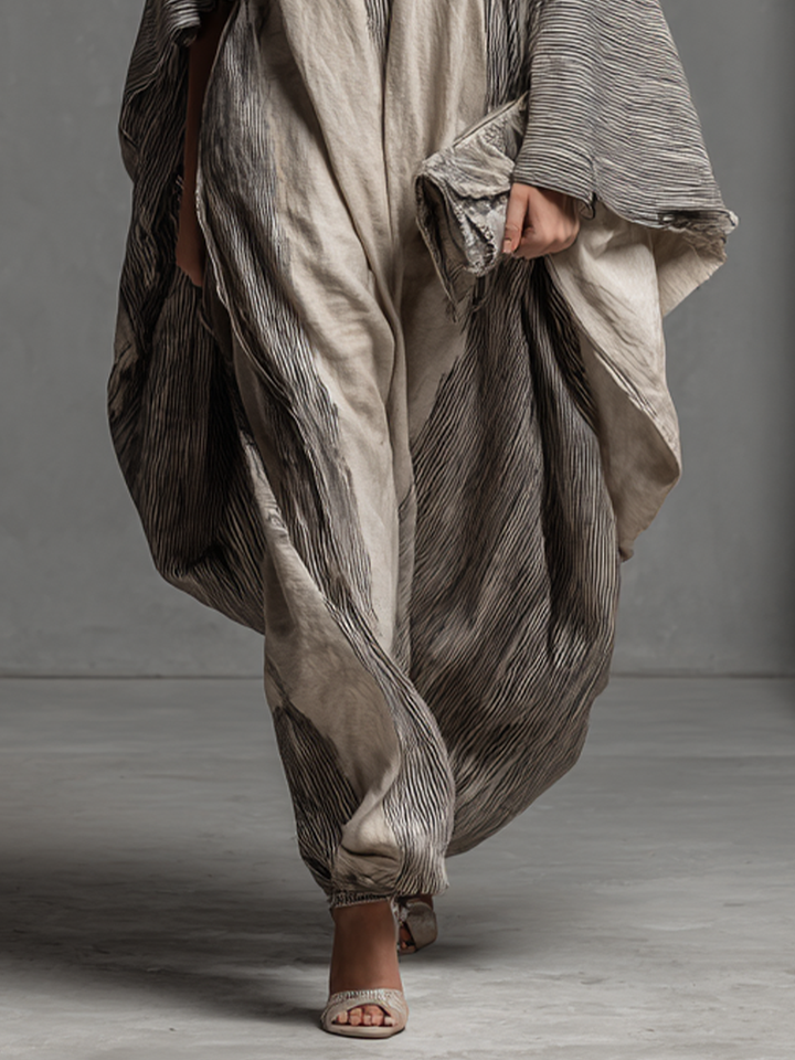 Audrey | Polished Striped Kaftan Maxi Linen Dress