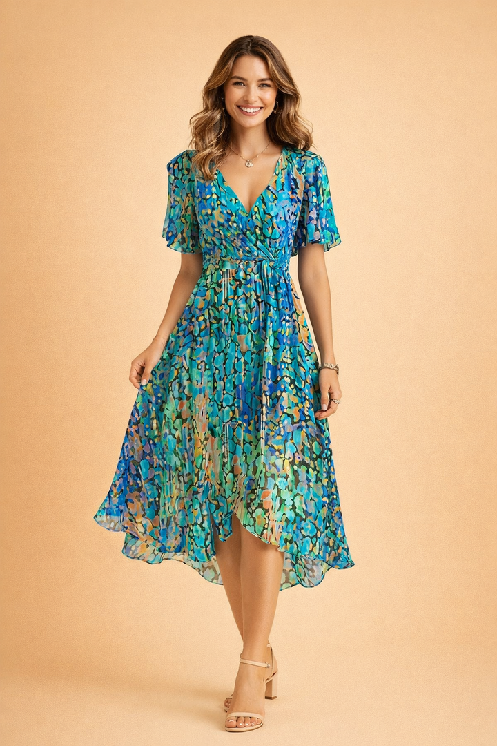 Audrey | Refined Floral Print Wrap Midi Races Dress