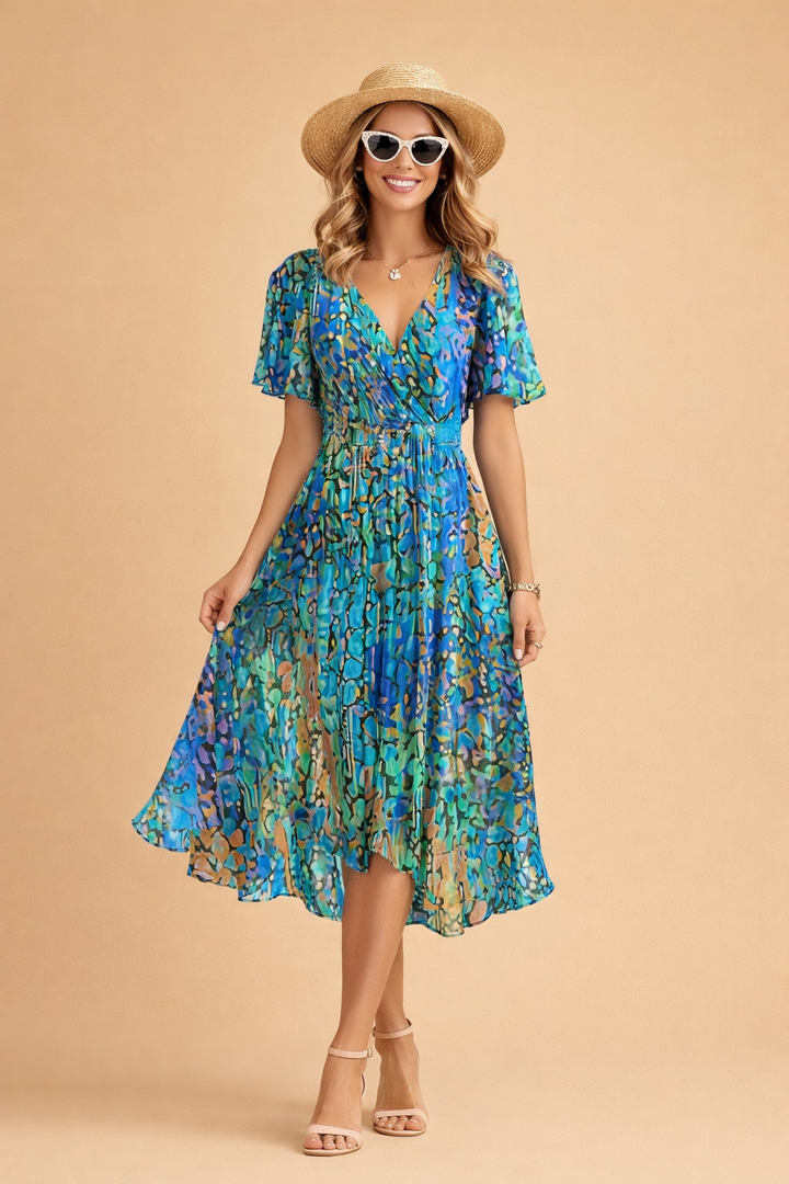 Audrey | Refined Floral Print Wrap Midi Races Dress