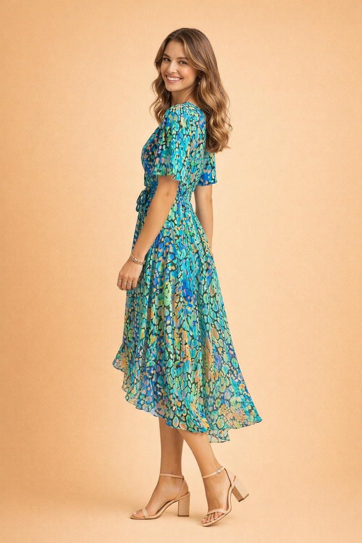 Audrey | Refined Floral Print Wrap Midi Races Dress