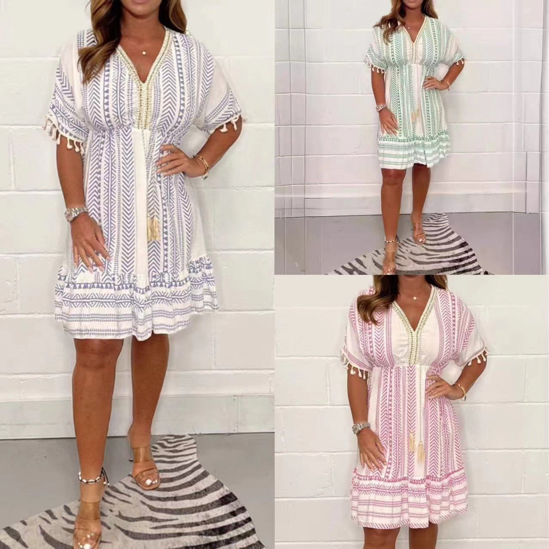 Audrey | Timeless V-Neck Tiered Knee Length Boho Dress