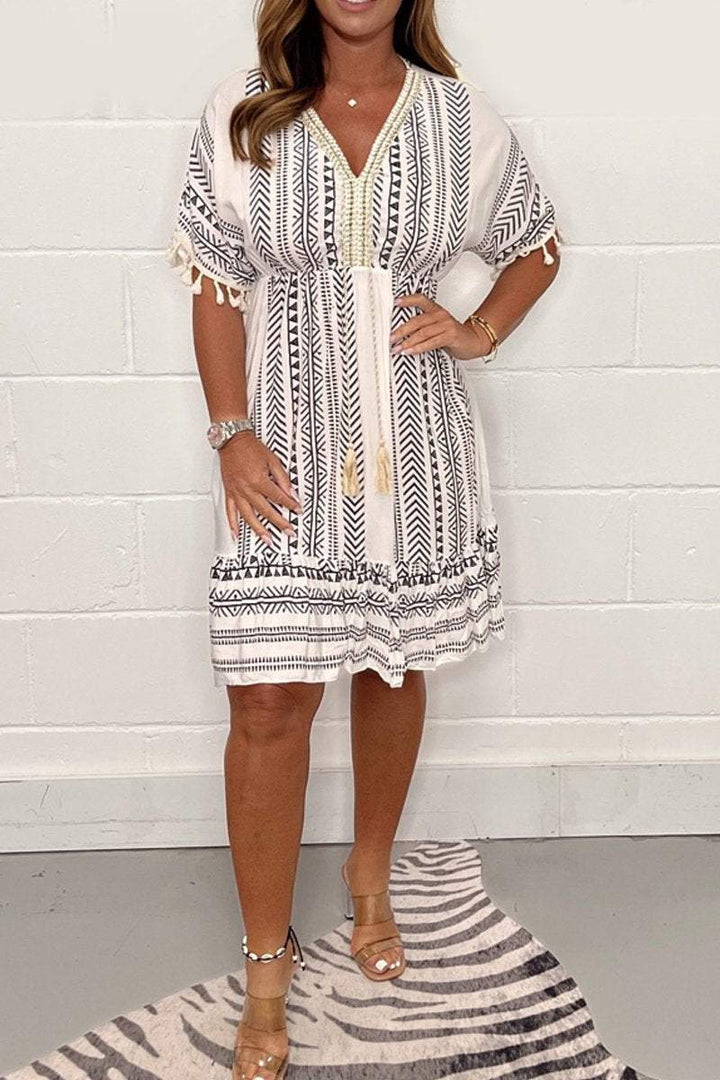 Audrey | Timeless V-Neck Tiered Knee Length Boho Dress