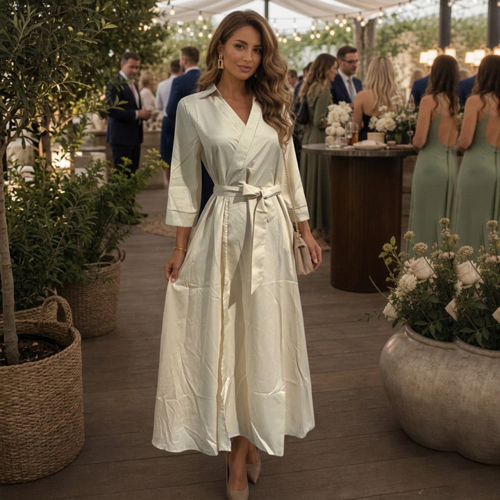 Aurora | Collared Tie Waist Wrap Midi Dress