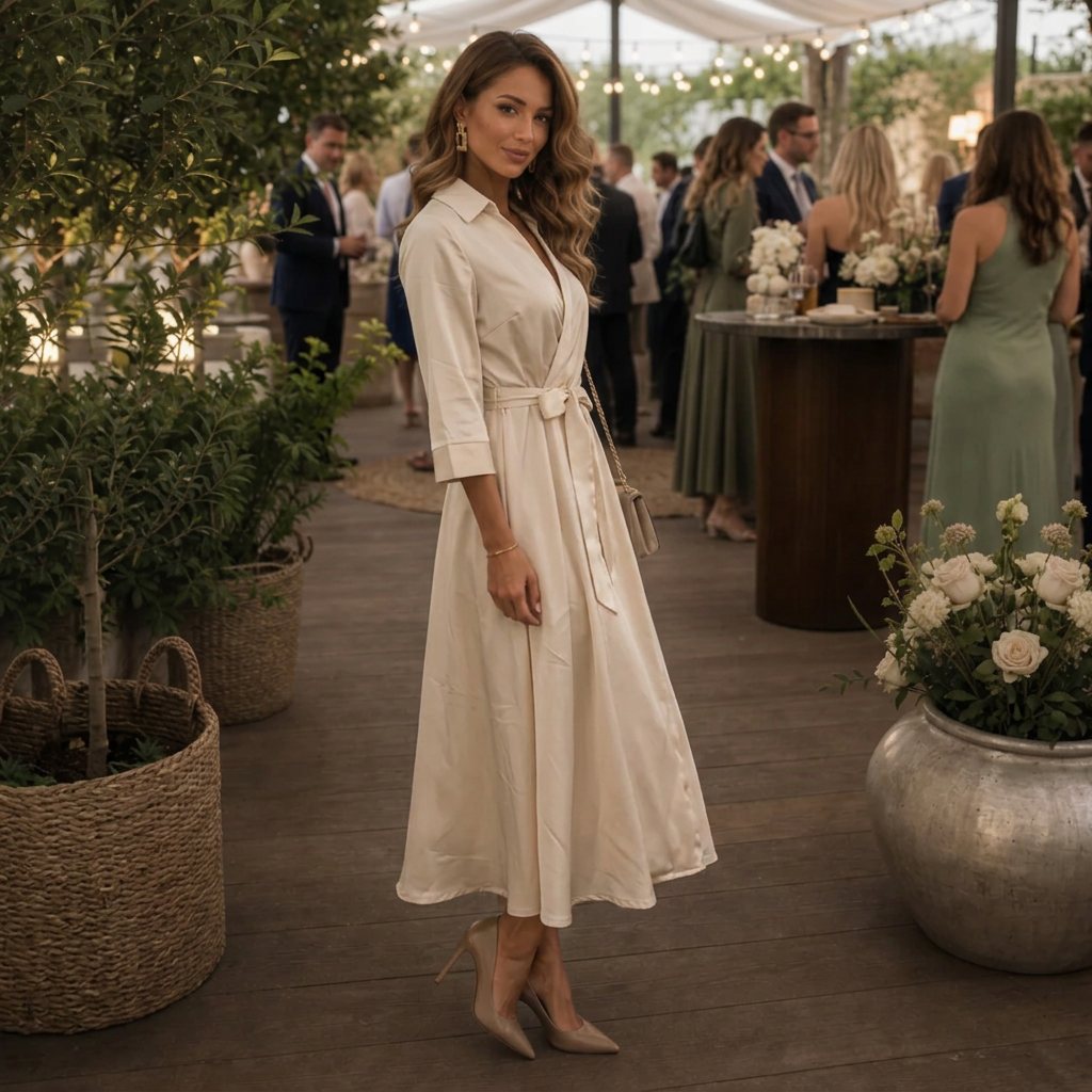 Aurora | Collared Tie Waist Wrap Midi Dress