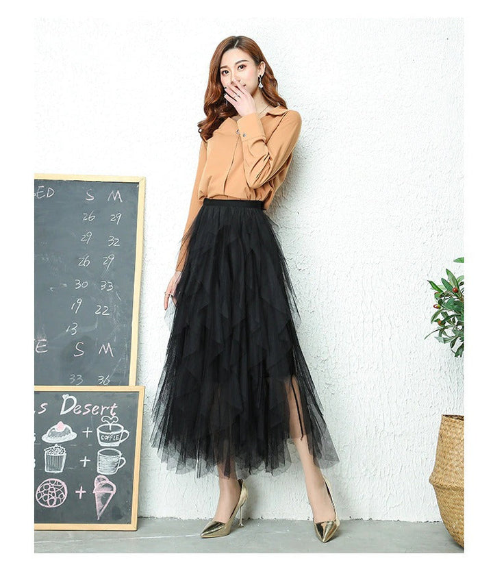 Aurora | Elegant High Waist Tiered Tulle Midi Skirt