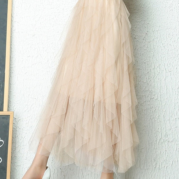 Aurora | Elegant High Waist Tiered Tulle Midi Skirt