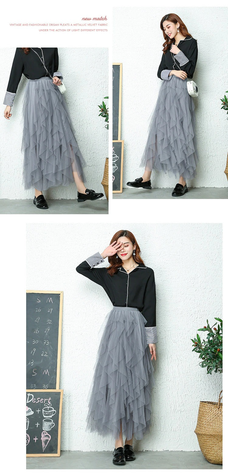 Aurora | Elegant High Waist Tiered Tulle Midi Skirt