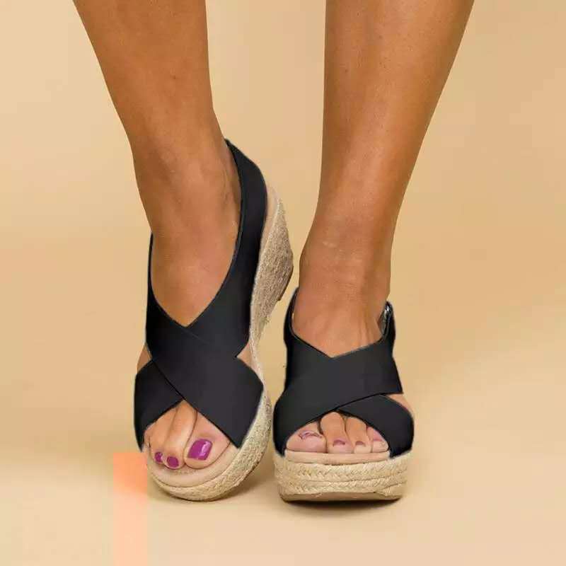 Aurora | Polished Crisscross Espadrille Wedges Sandals