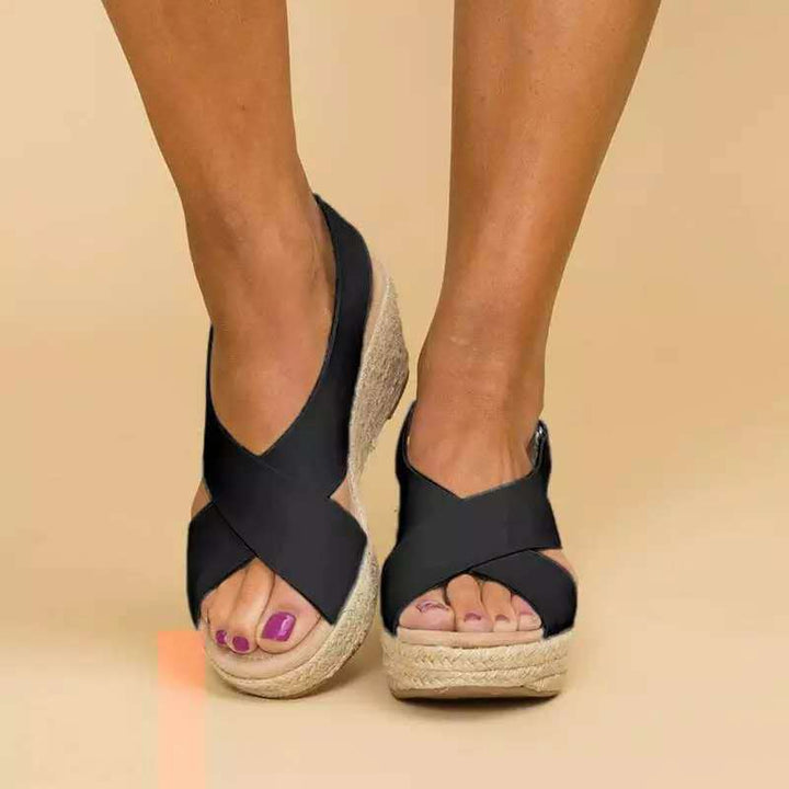 Aurora | Polished Crisscross Espadrille Wedges Sandals