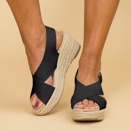 Aurora | Polished Crisscross Espadrille Wedges Sandals