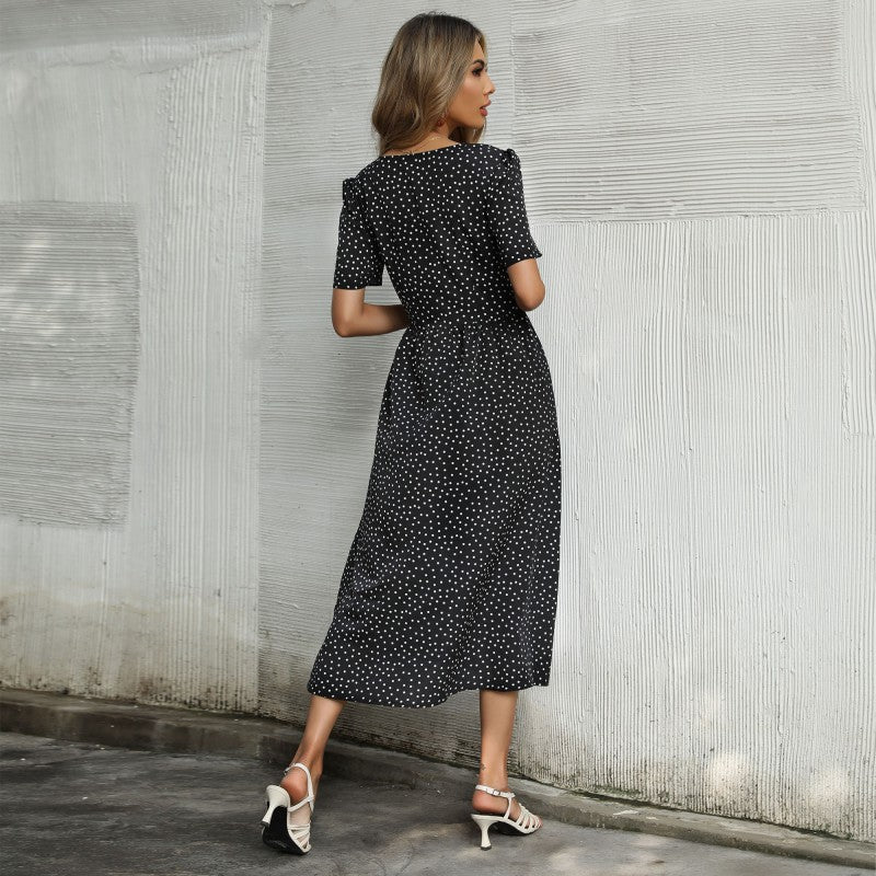 Aurora | Refined Polka Dot Button Front Midi Dress