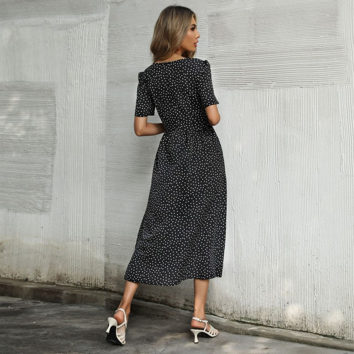 Aurora | Refined Polka Dot Button Front Midi Dress