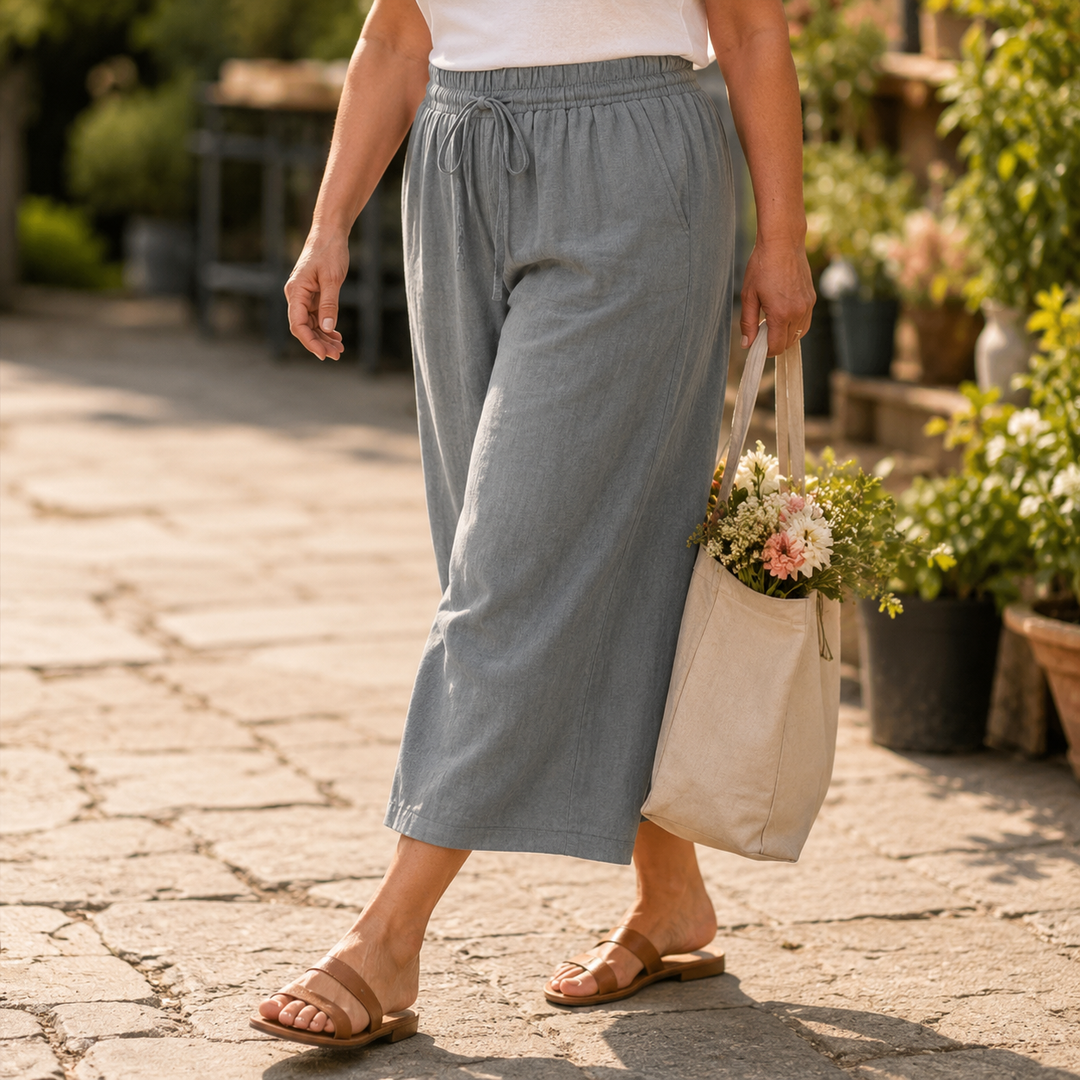 Aurora | Relaxed Cropped Wide Leg Linen Pants