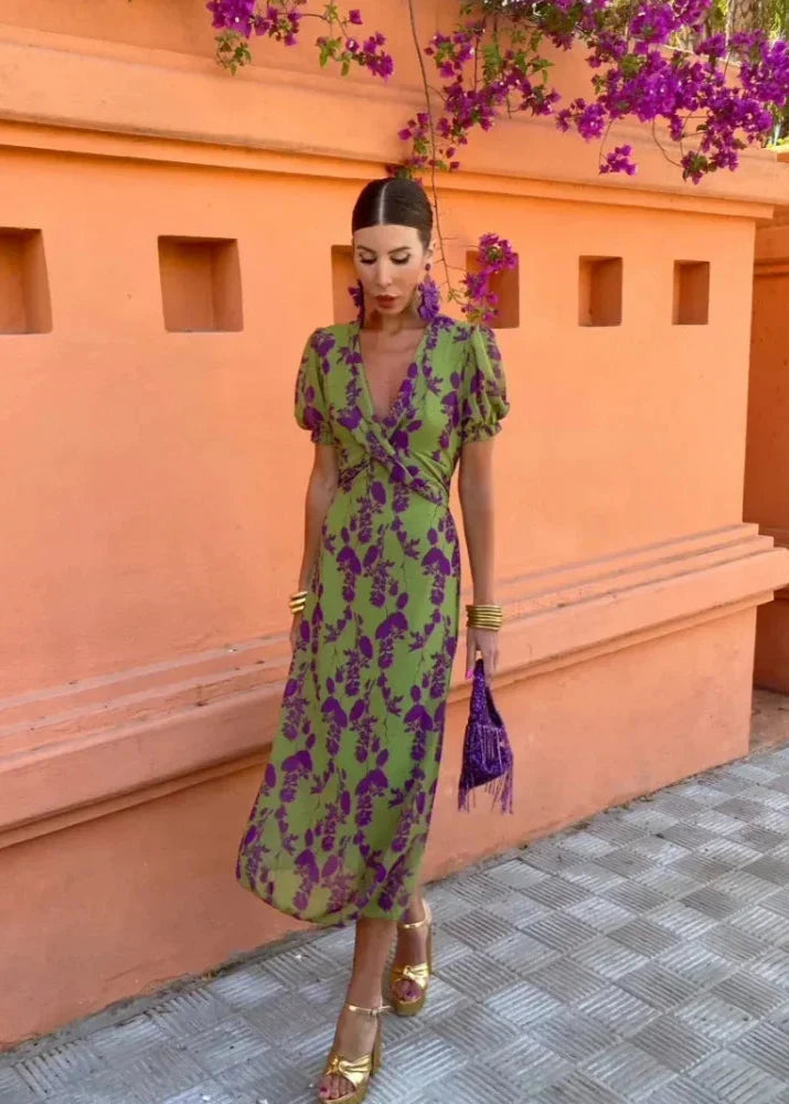 Aurora | Timeless Floral Wrap Puff Sleeve Races Dresses