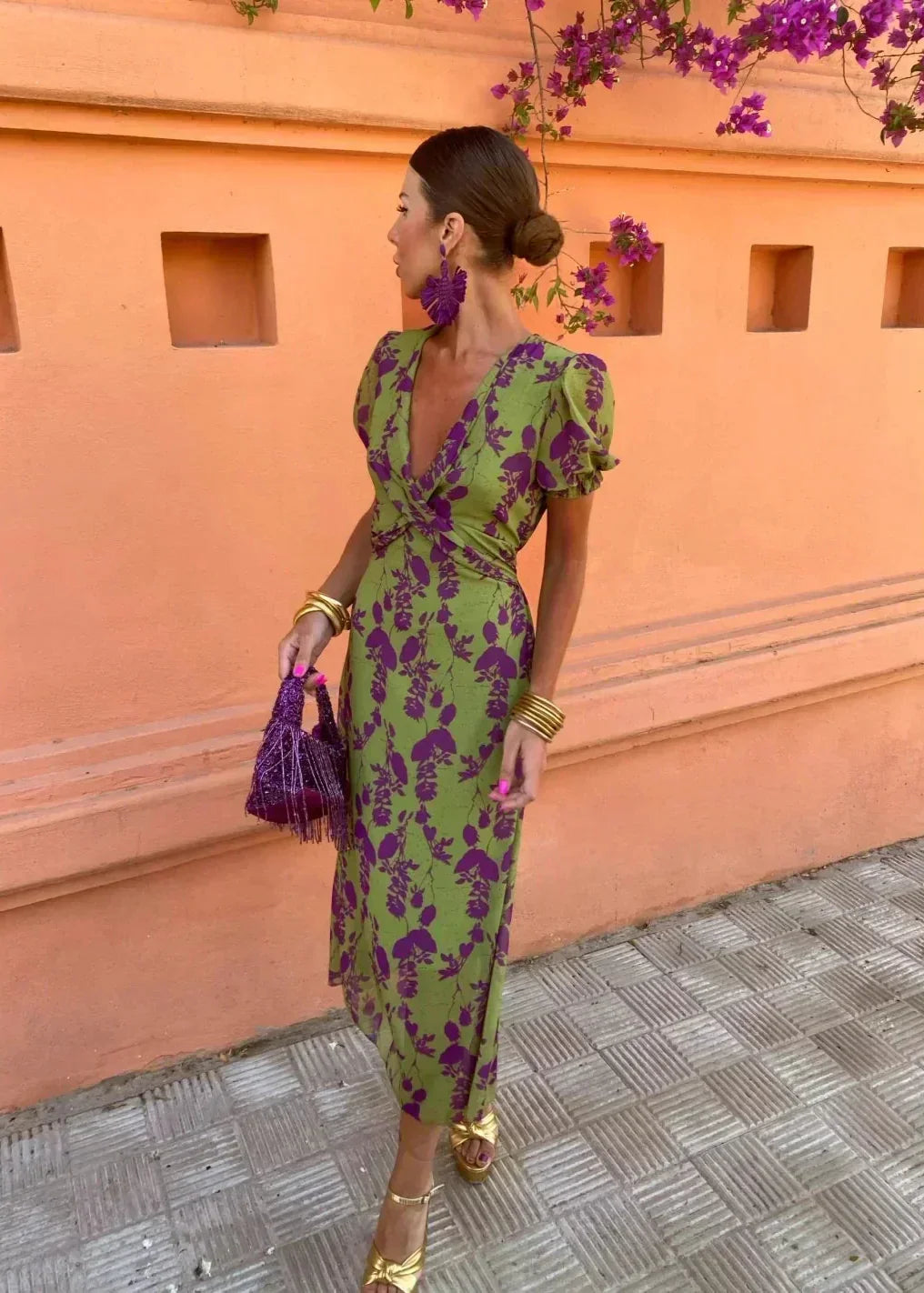 Aurora | Timeless Floral Wrap Puff Sleeve Races Dresses