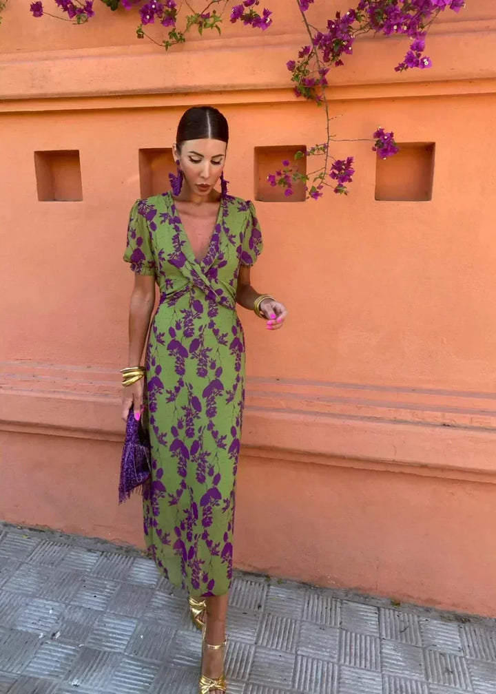 Aurora | Timeless Floral Wrap Puff Sleeve Races Dresses