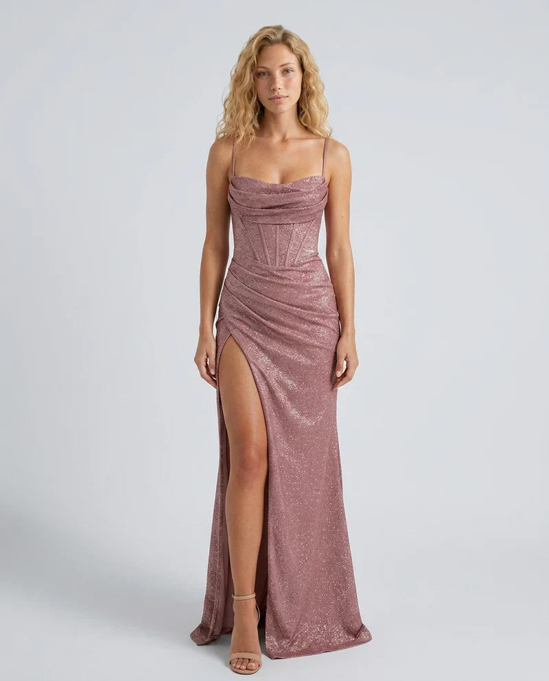 Ava | Chic Sequin Cowl Neck Cocktail Dress with Front Slit